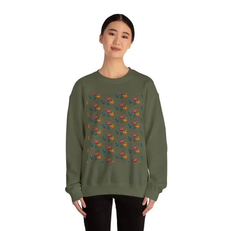 Red Crewneck Sweatshirt with Witch Hat and Chicken Patterns - Ocean State Styles