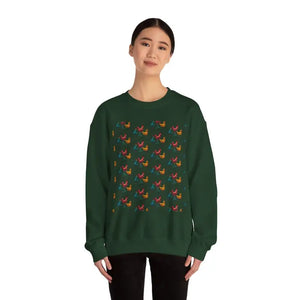 Red Crewneck Sweatshirt with Witch Hat and Chicken Patterns - Ocean State Styles