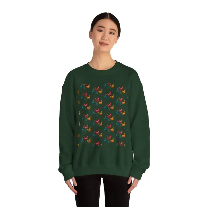 Red Crewneck Sweatshirt with Witch Hat and Chicken Patterns - Ocean State Styles