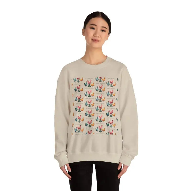 Red Crewneck Sweatshirt with Witch Hat and Chicken Patterns - Ocean State Styles