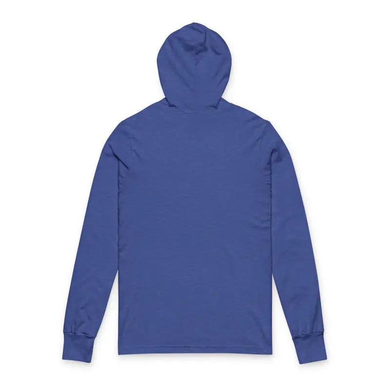Men’s long-sleeved solid blue hooded T-shirt from Retro Wave Long Sleeve Hooded Apparel