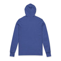 Men’s long-sleeved solid blue hooded T-shirt from Retro Wave Long Sleeve Hooded Apparel