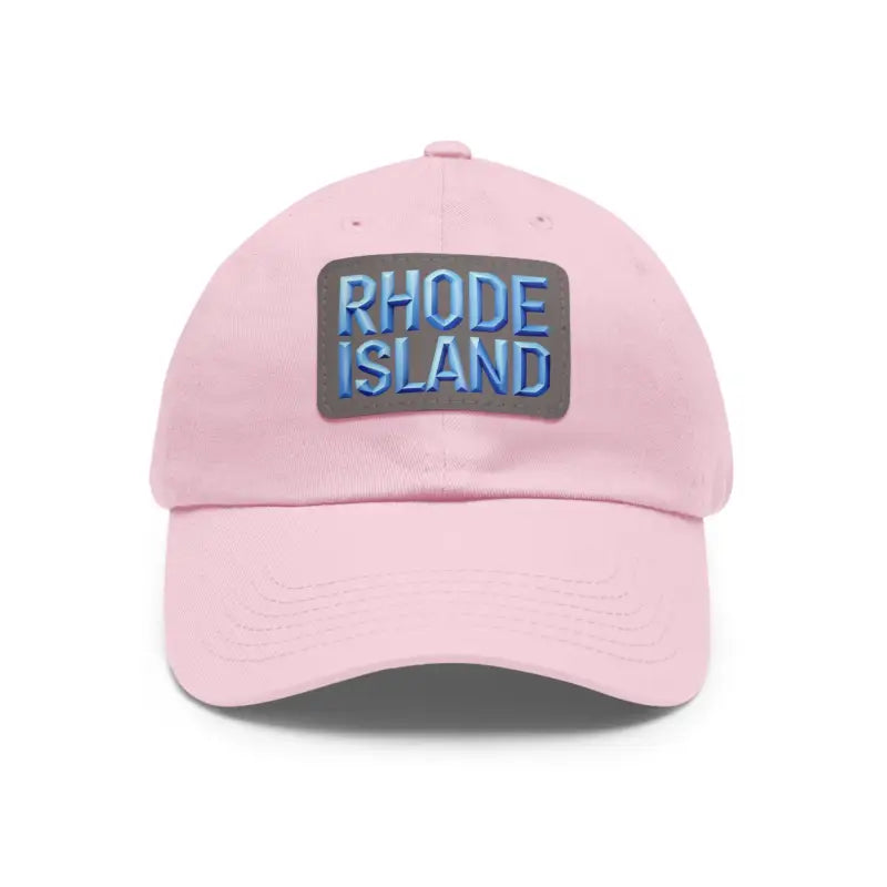 Pink baseball cap featuring a Rhode Island patch from Rhode Island Baseball Caps and Dad Hats