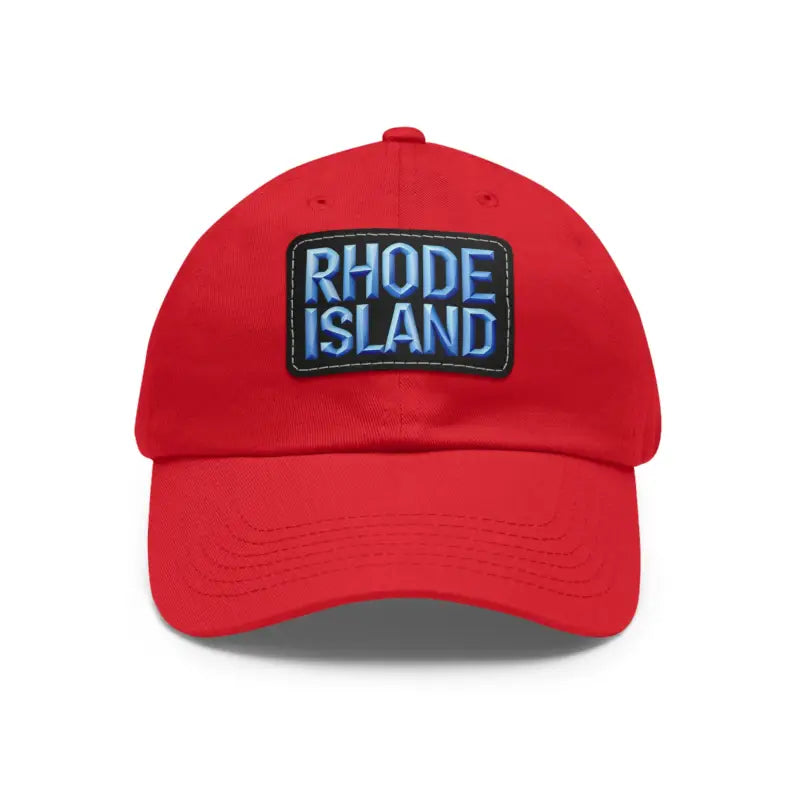 Red baseball cap featuring Rhode Island patch from Rhode Island Baseball Caps and Dad Hats