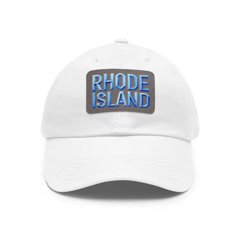White baseball cap featuring a Rhode Island patch for stylish outdoor wear