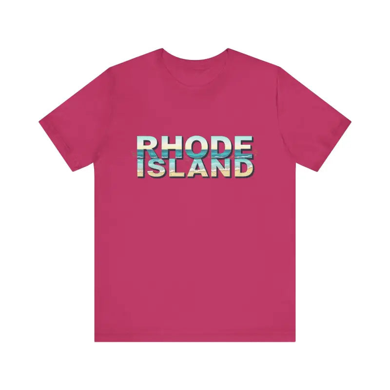 Pink Rhode Island Beach Vibes Unisex Tee Shirt with text design