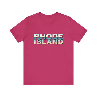 Pink Rhode Island Beach Vibes Unisex Tee Shirt with text design