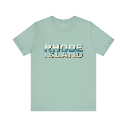 Seafoam green Rhode Island Beach Vibes Unisex T-Shirt displayed on a neutral background