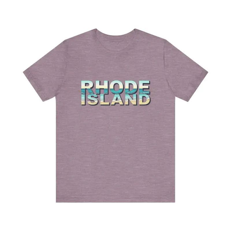 Mauve Rhode Island Beach Vibes Unisex Tee Shirt displayed on a neutral background