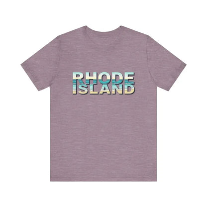 Mauve Rhode Island Beach Vibes Unisex Tee Shirt displayed on a neutral background