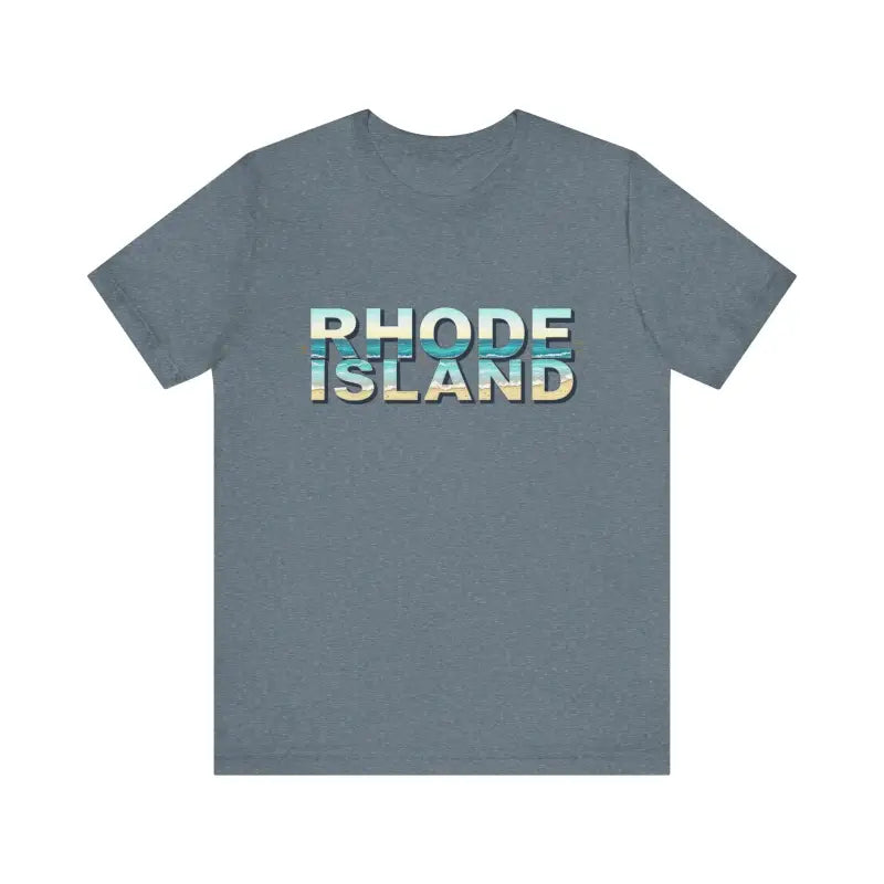 Gray Rhode Island Beach Vibes Unisex Tee Shirt featuring bold Rhode Island text design