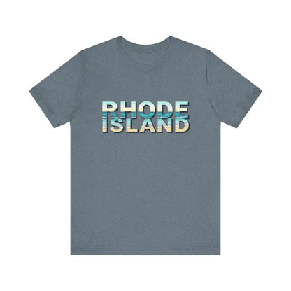 Gray Rhode Island Beach Vibes Unisex Tee Shirt featuring bold Rhode Island text design