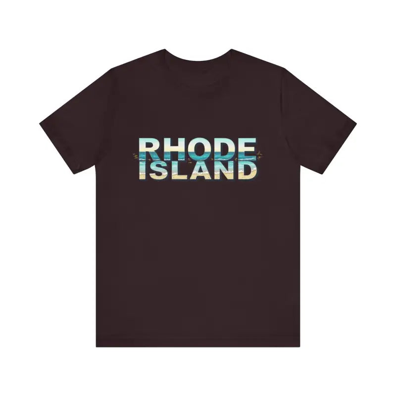 Brown t-shirt featuring Rhode Island text, part of the Rhode Island Beach Vibes collection