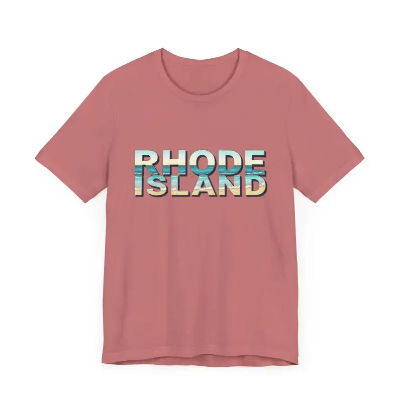 Pink Rhode Island Beach Vibes Unisex Tee Shirt with bold text design