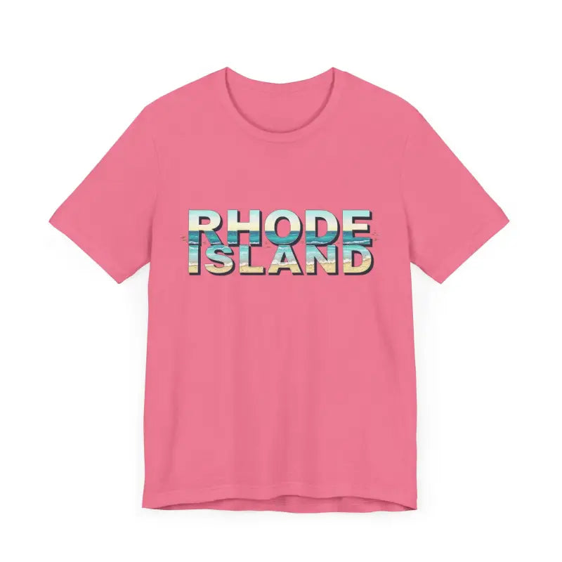 Pink Rhode Island Beach Vibes Unisex Tee Shirt featuring stylish text design