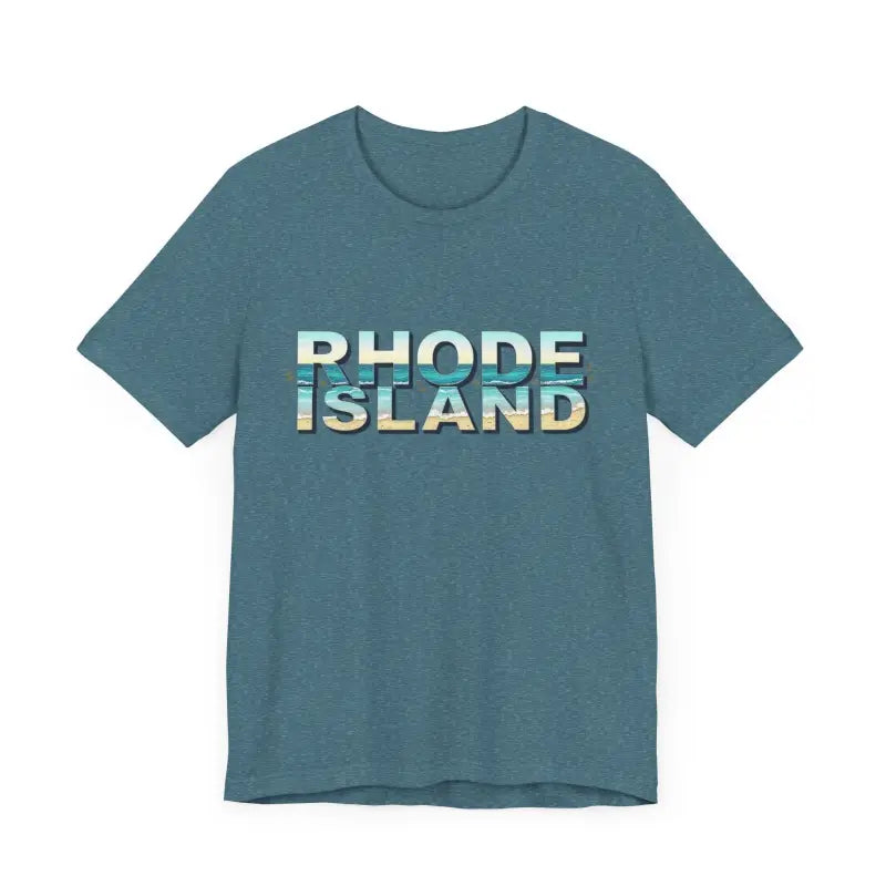 Blue Rhode Island Beach Vibes Unisex Tee Shirt showcasing state pride and style