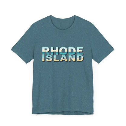 Blue Rhode Island Beach Vibes Unisex Tee Shirt showcasing state pride and style