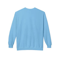 Light blue Rhode Island text crewneck sweatshirt with ribbed cuffs