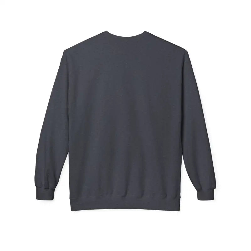 Charcoal gray cotton crewneck sweatshirt with ribbed cuffs and hem