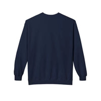 Navy blue crewneck sweatshirt with Rhode Island blue and white text