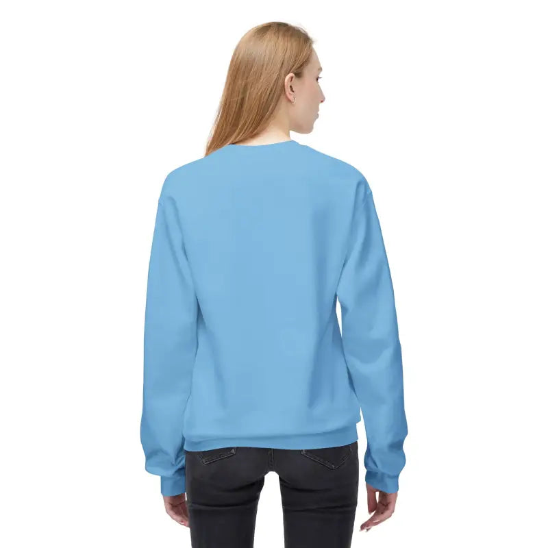 Light blue cotton crewneck sweatshirt with ribbed cuffs and hem