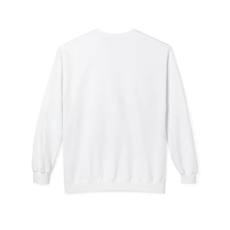 White crewneck sweatshirt with Rhode Island blue and white text, ribbed cuffs and hem