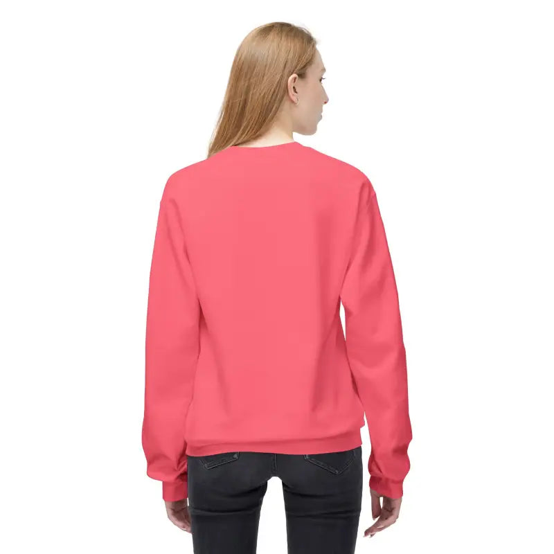 Coral cotton crewneck sweatshirt with ribbed cuffs and hem in Rhode Island blue and white