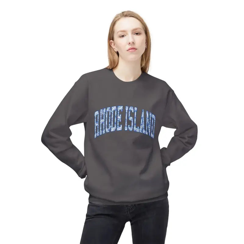 Charcoal gray Rhode Island blue white gradient crewneck sweatshirt