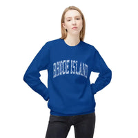 Royal blue Rhode Island crewneck sweatshirt with white text design