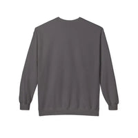 Charcoal gray crewneck sweatshirt with ribbed cuffs and hem