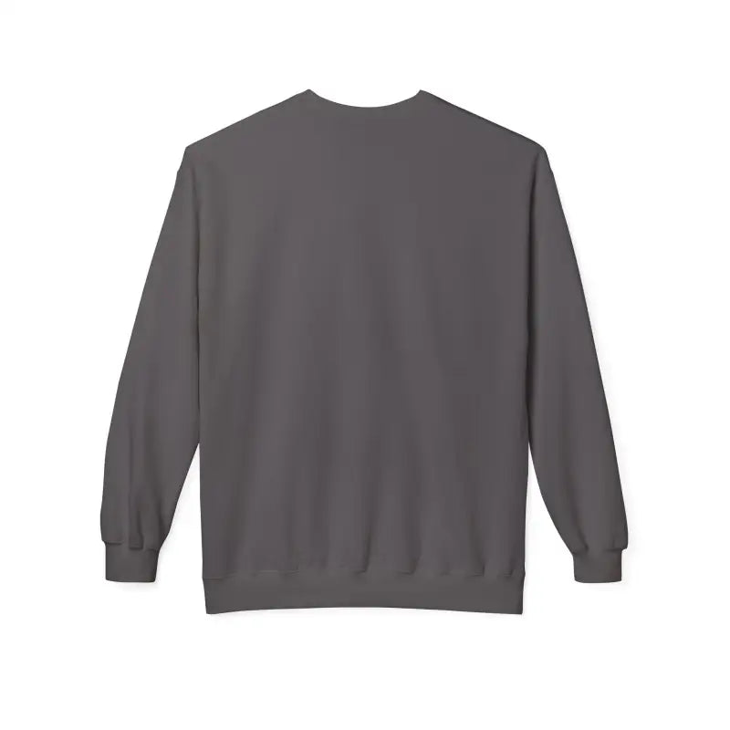 Charcoal gray crewneck sweatshirt with ribbed cuffs and hem