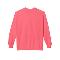 Coral pink crewneck sweatshirt with ribbed cuffs in Rhode Island blue and white