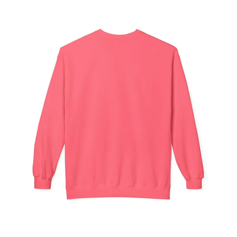 Coral pink crewneck sweatshirt with ribbed cuffs in Rhode Island blue and white