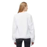 White fleece crewneck sweatshirt with ribbed cuffs and hem