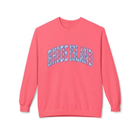 Beige Rhode Island floral text coral fleece crewneck sweatshirt