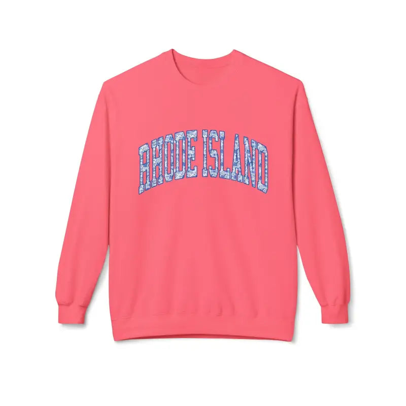 Beige Rhode Island floral text coral fleece crewneck sweatshirt