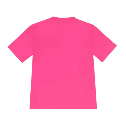 Hot pink Rhode Island Graphic Unisex Moisture Wicking Tee displayed on a neutral background
