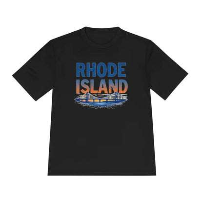 Black Rhode Island graphic unisex moisture-wicking tee for comfortable casual wear