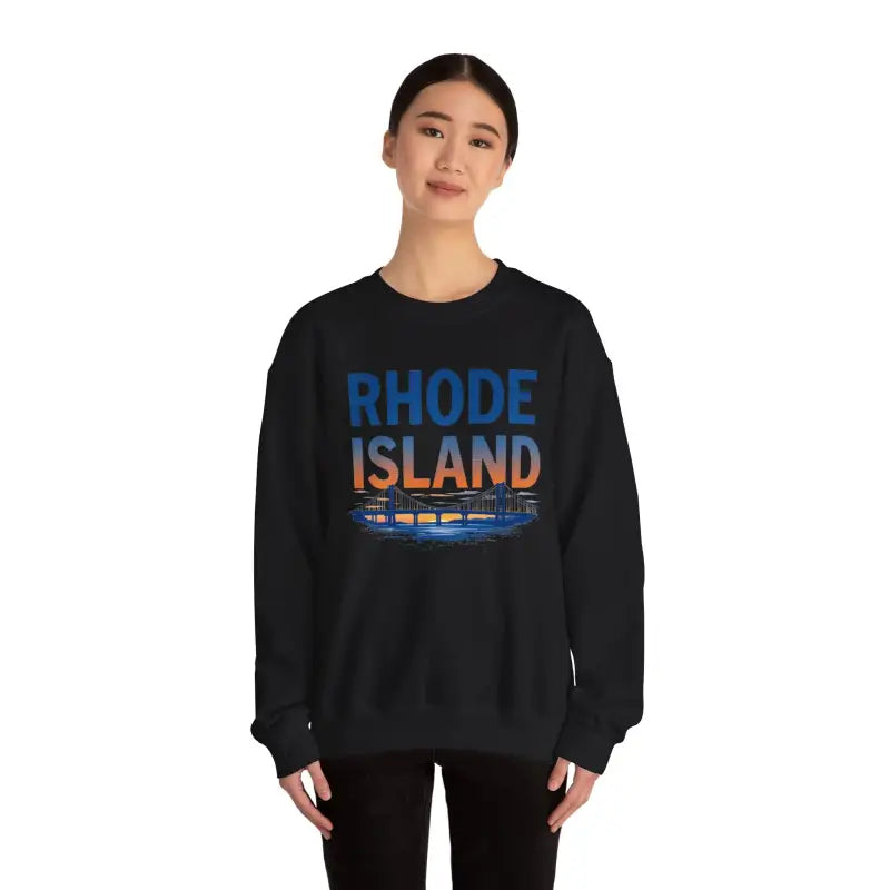 Black Rhode Island Sunset Crewneck Sweatshirt featuring white and pink accents