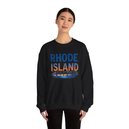 Black Rhode Island Sunset Crewneck Sweatshirt featuring white and pink accents