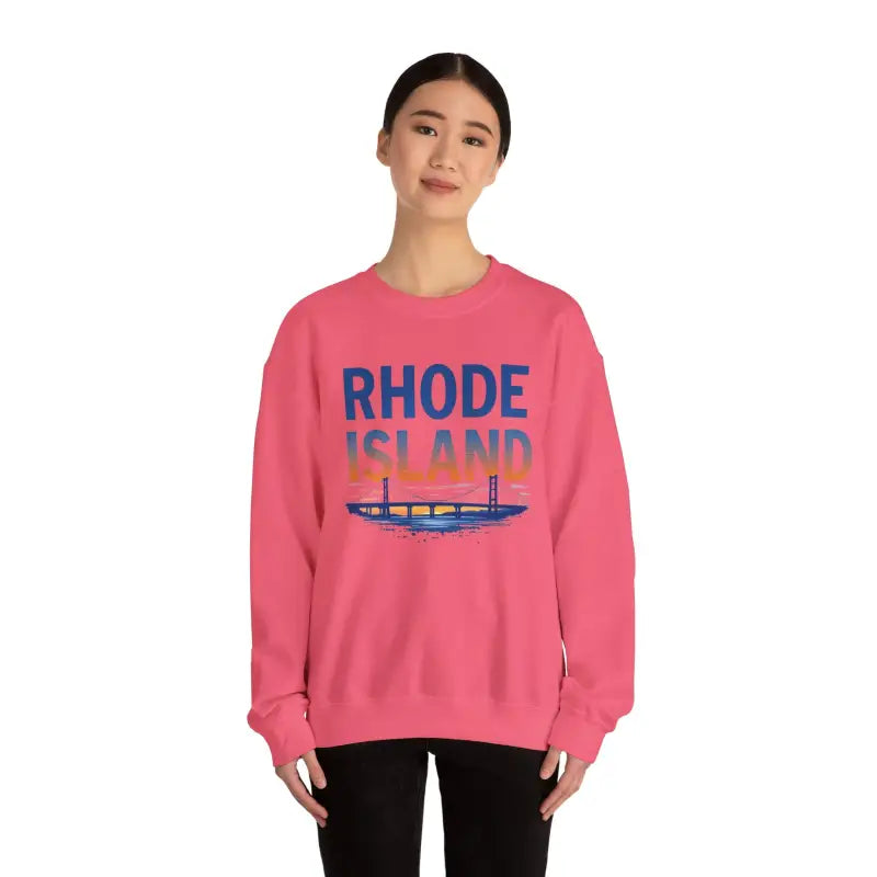 Pink Rhode Island Sunset Crewneck Sweatshirt featured in stylish black and white design