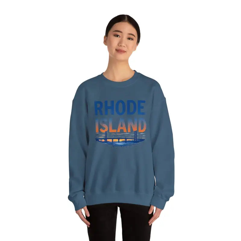 Blue Rhode Island sweatshirt featured in the Rhode Island Sunset Crewneck Sweatshirt collection