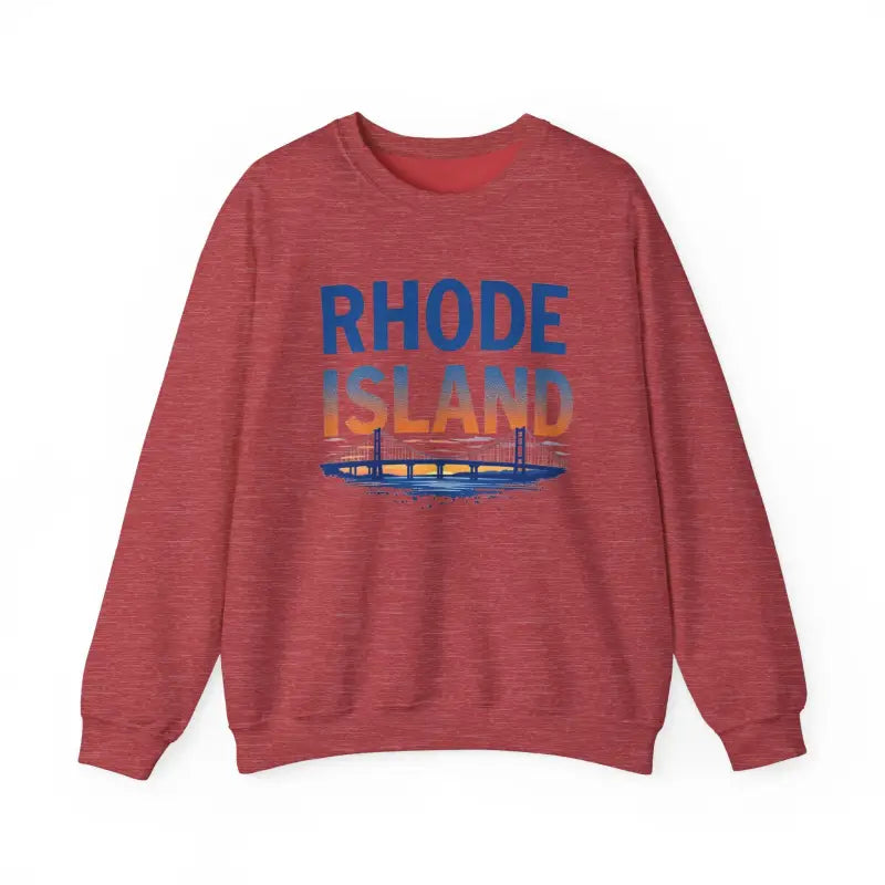 Red Rhode Island sweatshirt featured in the Rhode Island Sunset Crewneck Sweatshirt
