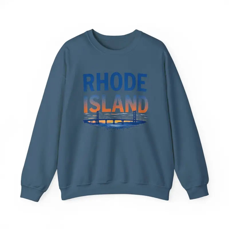 Blue Rhode Island sweatshirt featured in Rhode Island Sunset Crewneck Sweatshirt design