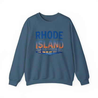 Blue Rhode Island sweatshirt featured in Rhode Island Sunset Crewneck Sweatshirt design