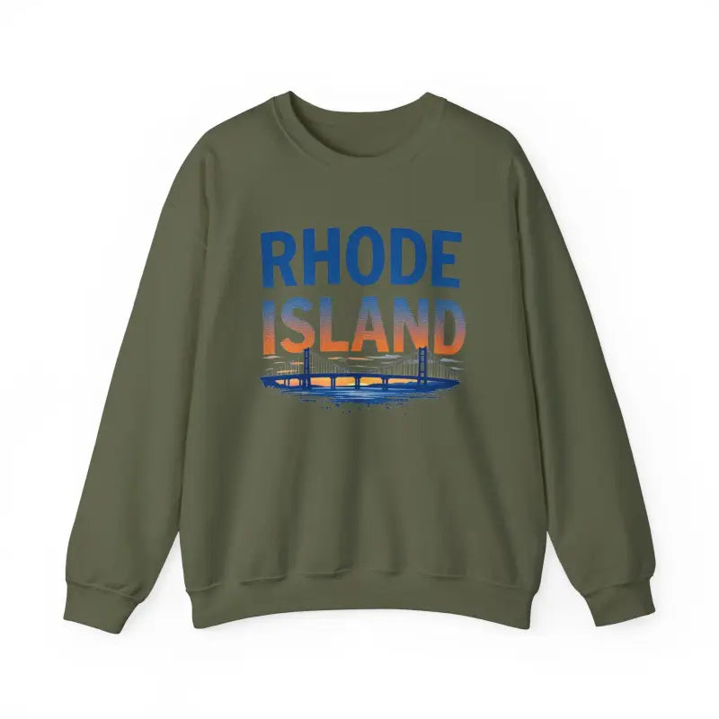 Olive green Rhode Island sweatshirt from the Rhode Island Sunset Crewneck collection