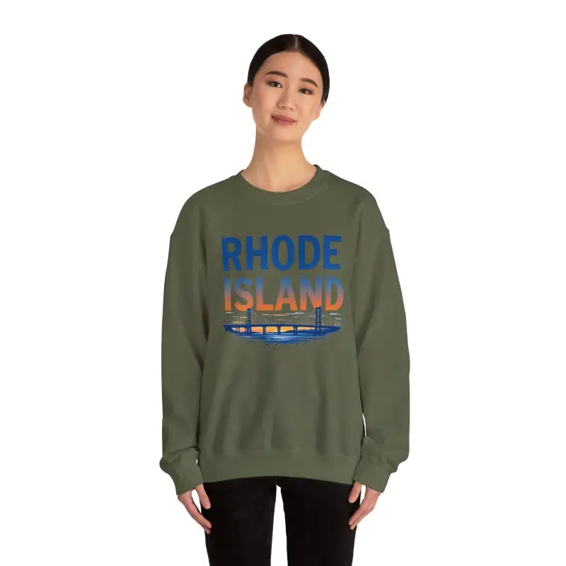 Olive green sweatshirt from Rhode Island Sunset Crewneck Sweatshirt collection