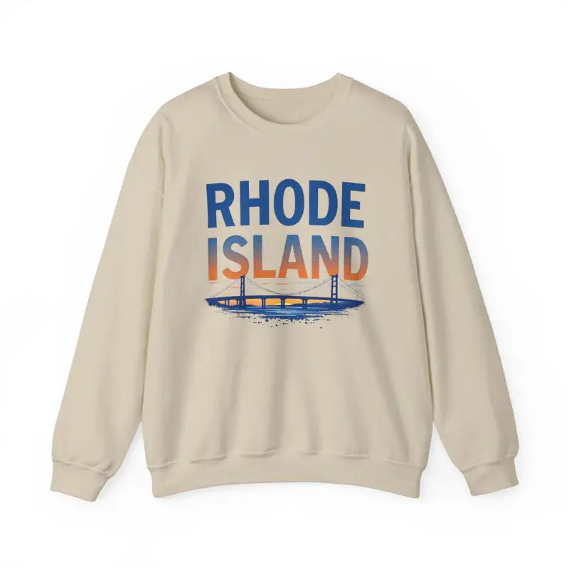 Beige sweatshirt featuring Rhode Island design from the Rhode Island Sunset Crewneck collection