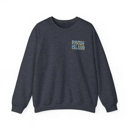 Gray crewneck sweatshirt featuring Rhode Island Nautical Map design for cozy style