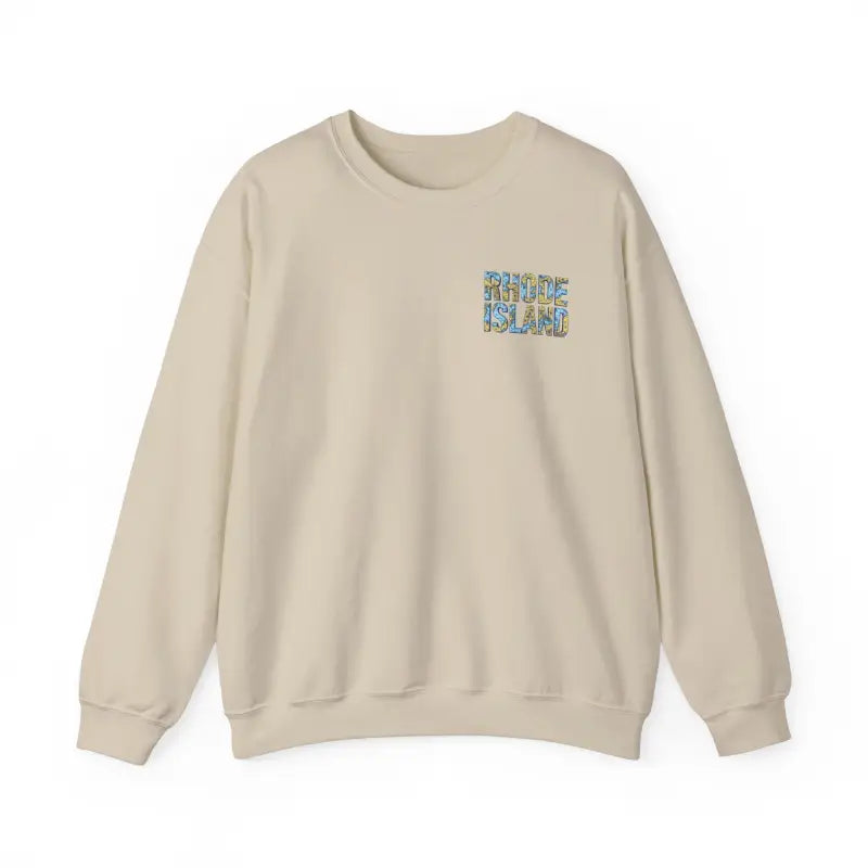 Beige Rhode Island Nautical Map Sweatshirt featuring Rhode Island text for cozy style